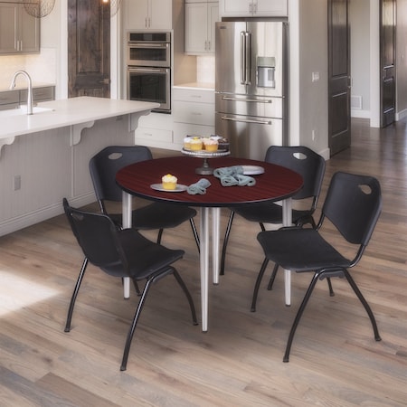 Regency Kahlo Round Table & Chair Sets, 48 W, 48 L, 29 H, Wood, Metal, Plastic Top, Mahogany TPL48RNDMHCM47BK